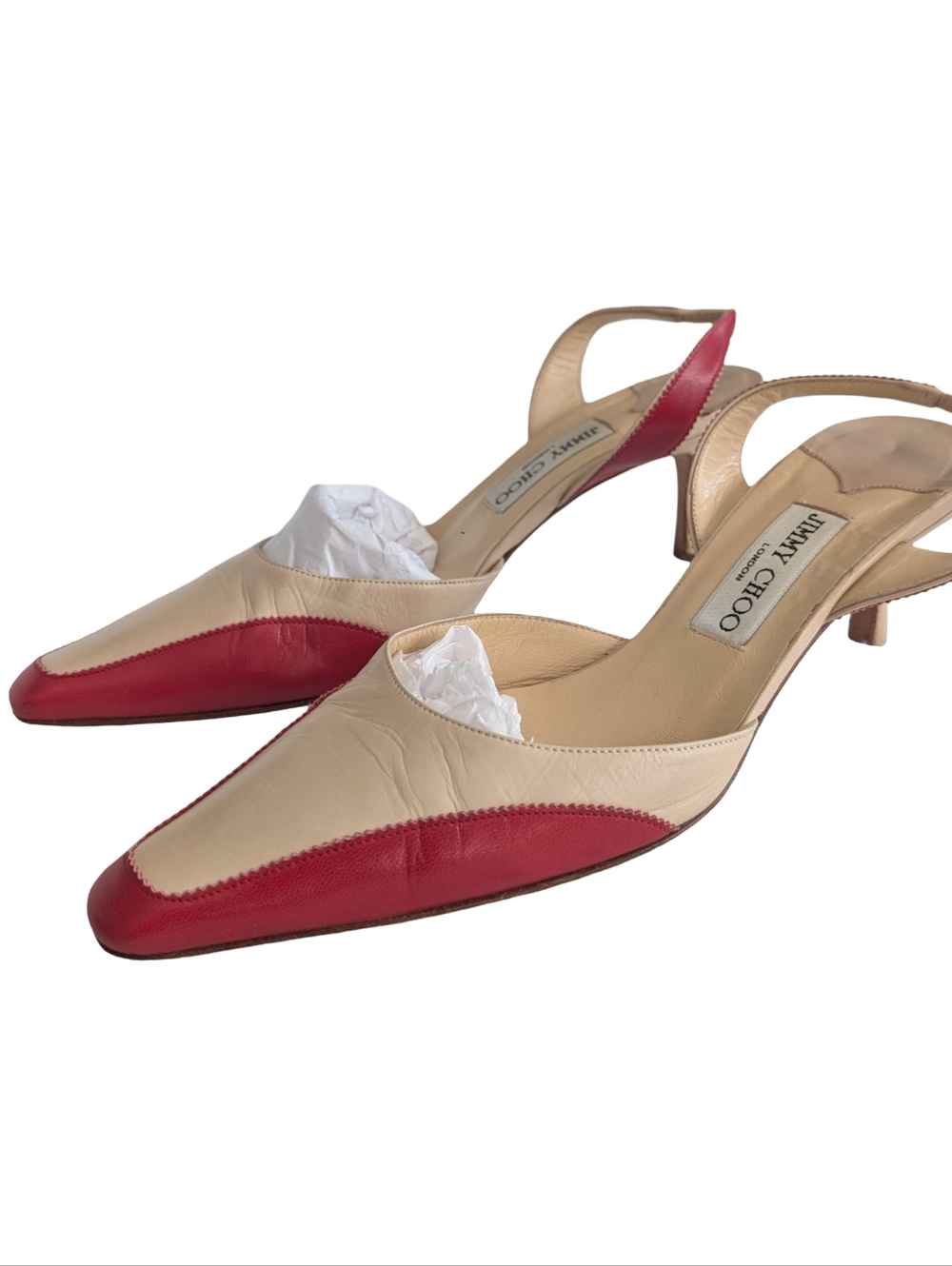 Vintage Jimmy Choo London two-tone leather slingback kitten heels Size 39.5 - Picture 3 of 12